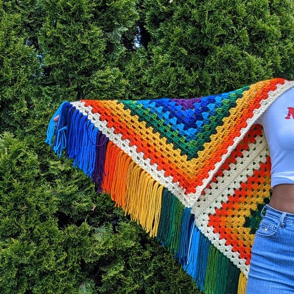 Color Fest Ruana Handmade Crochet by Tribal Bae - Picture 6 of 12